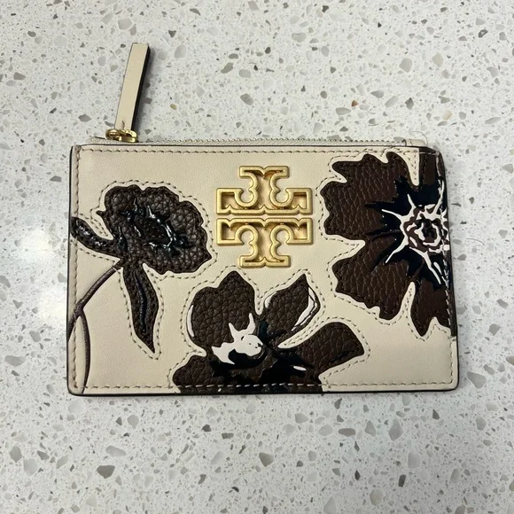 Tory Burch Cream and Brown Floral Crossbody Bag set with card holder - Picture 11 of 13